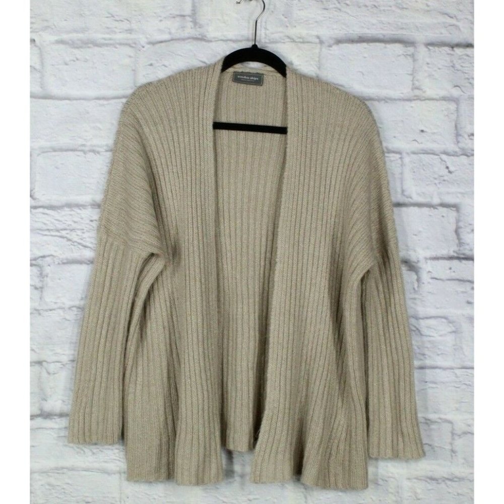 Wooden Ships Beige Ribbed Knit Open Front Cardigan Sweater Size S/M - Picture 1 of 8